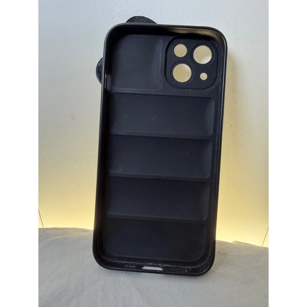 Black Puffer Phone Case with 3D Bow Detail for iPhone 13 Matte Finish